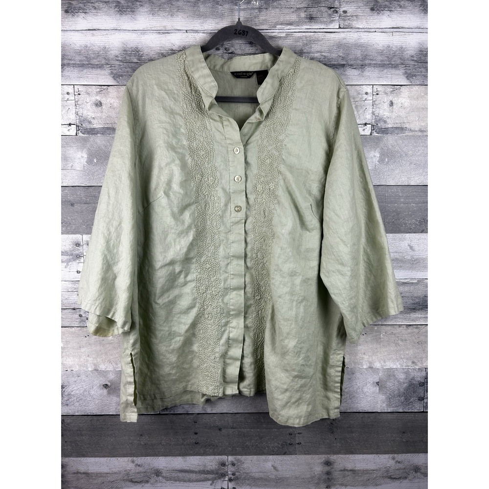 Ecologie Women's Green 2X Button Up LinenBlouse